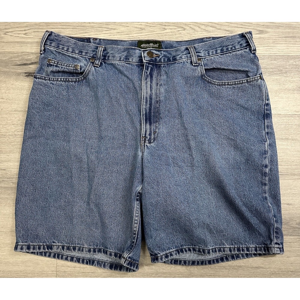 Eddie Bauer Jean Shorts Mens 40 Blue Denim Light Wash Y2K Jorts 90s Vintag